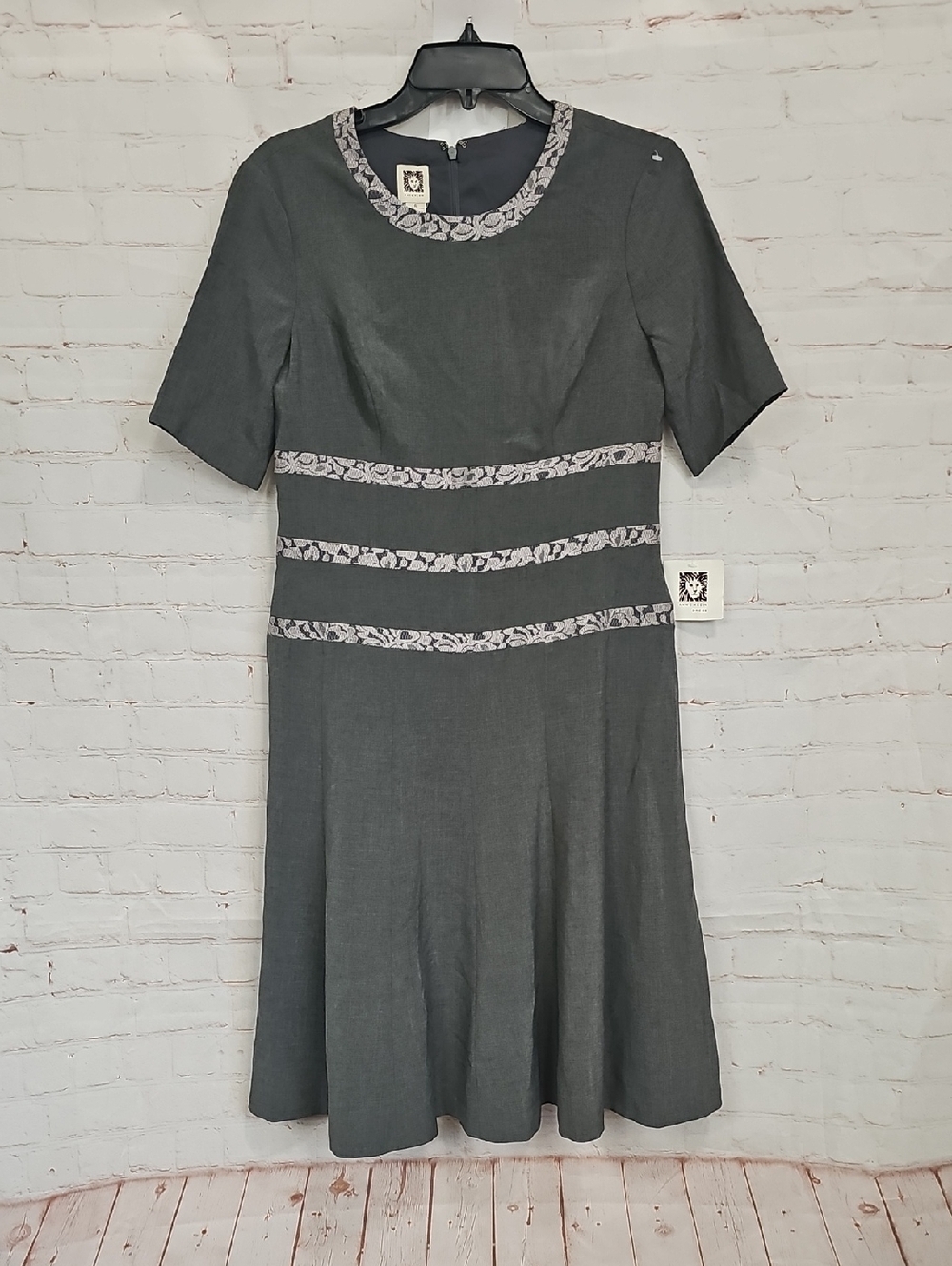 Anne Klein Gray Midi Dress with Light Trim
